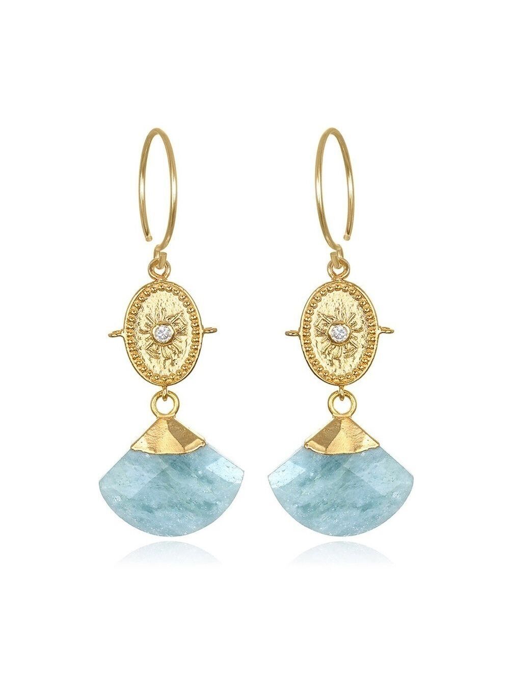 NIB Amelia Rose Fan Dangle Teardrop Genuine Aquamarine 14K Gold Filled